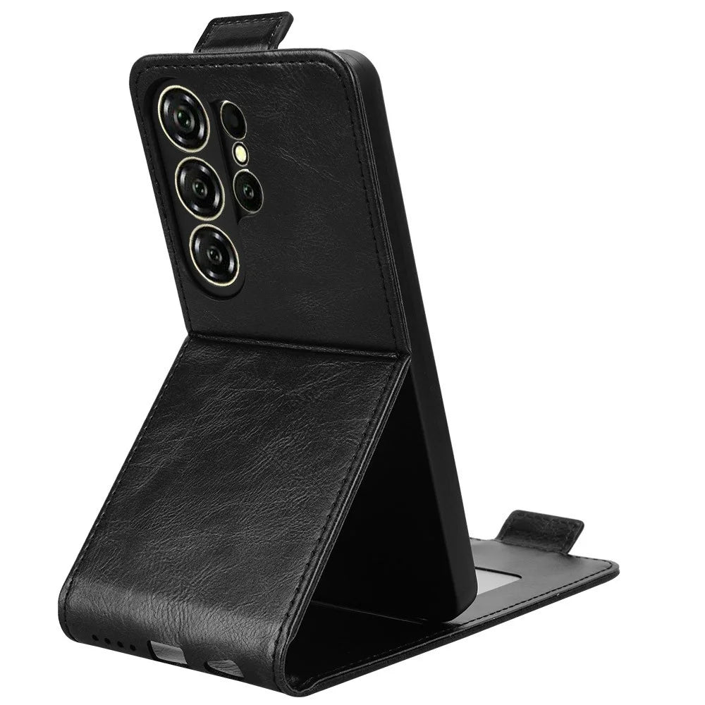For Oukitel C26 Stand Case Magnetic Clasp Vertical Flip Leather Phone Cover with Card Holder - Black - 4