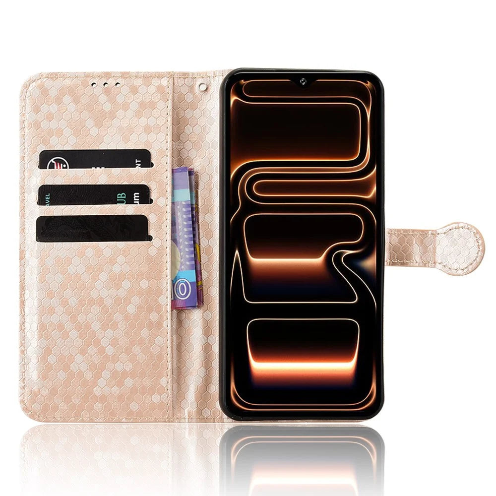 For Oukitel C17 Wallet Case Dot Pattern Imprint PU Leather Phone Cover with Wrist Strap - Rose Gold - 2