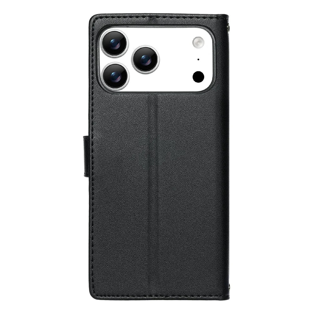 For iPhone 18 Pro Max / 17 Pro Max Case Embossed Totem Leather Flip Wallet Phone Cover with Wrist Strap - Black - 6