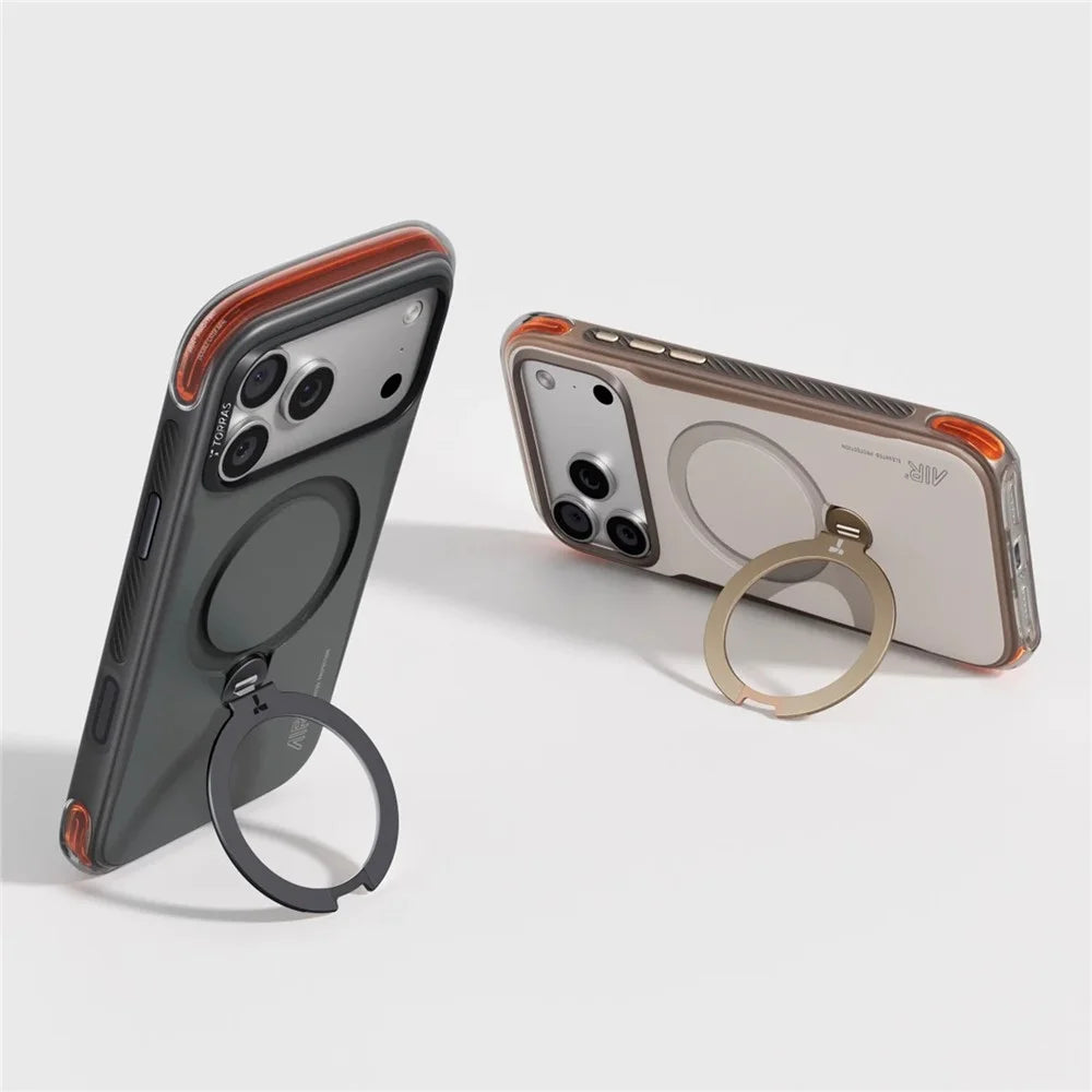 TORRAS Ostand Q3 Air Pro Series for iPhone 17 Pro Magnetic Case Rotating Kickstand Shockproof PC + TPU Phone Cover - Gravel Dust - 2