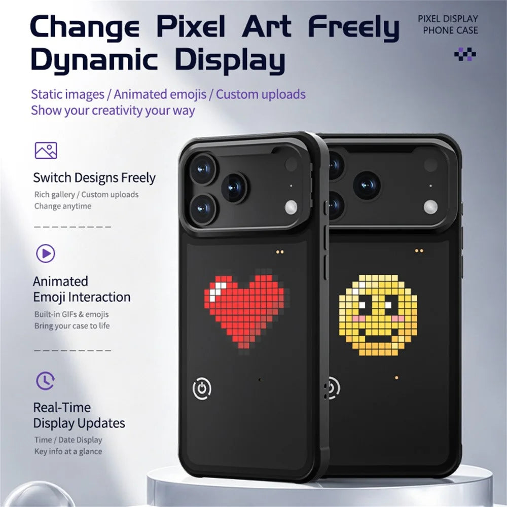 For iPhone 17 Pro Glowing Pixel Case Bluetooth-compatible LED Display Custom Animation Phone Cover with Kickstand - Black - 3