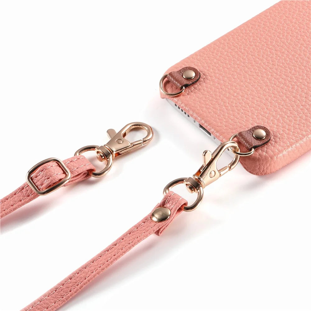 For Samsung Galaxy A37 5G Litchi Pattern Case with Lanyard Shockproof PC PU Leather Cover - Pink - 3