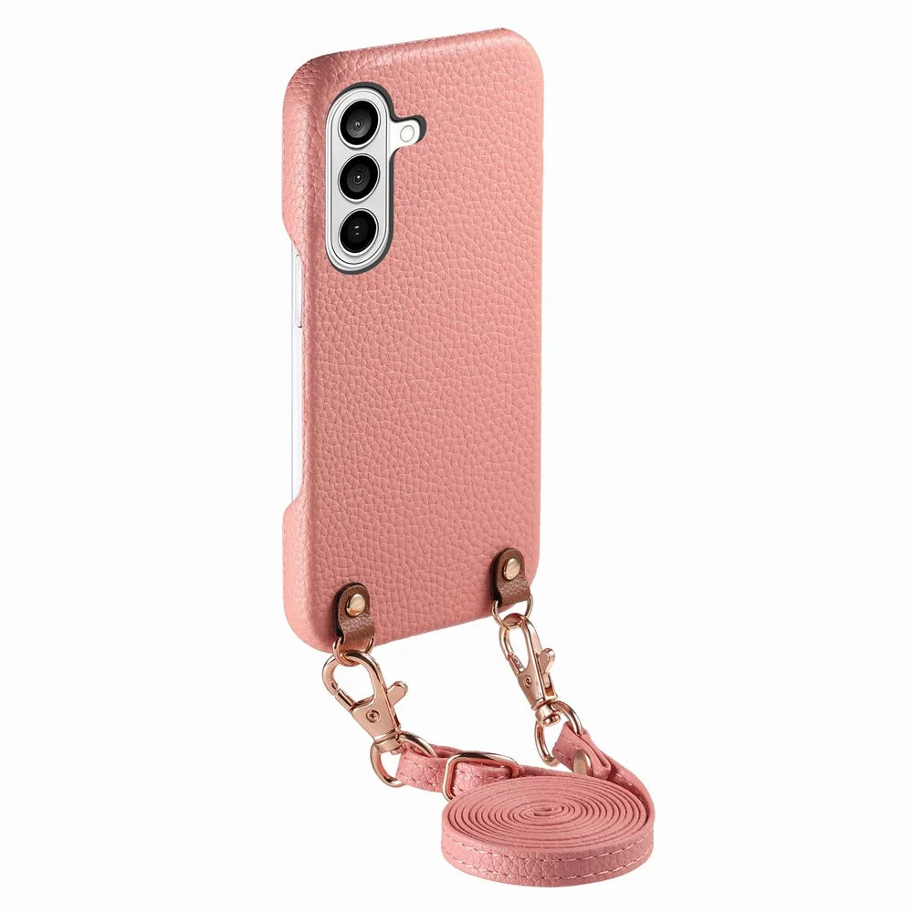For Samsung Galaxy A26 5G Litchi Pattern Case with Lanyard Shockproof PC PU Leather Cover - Pink - 2