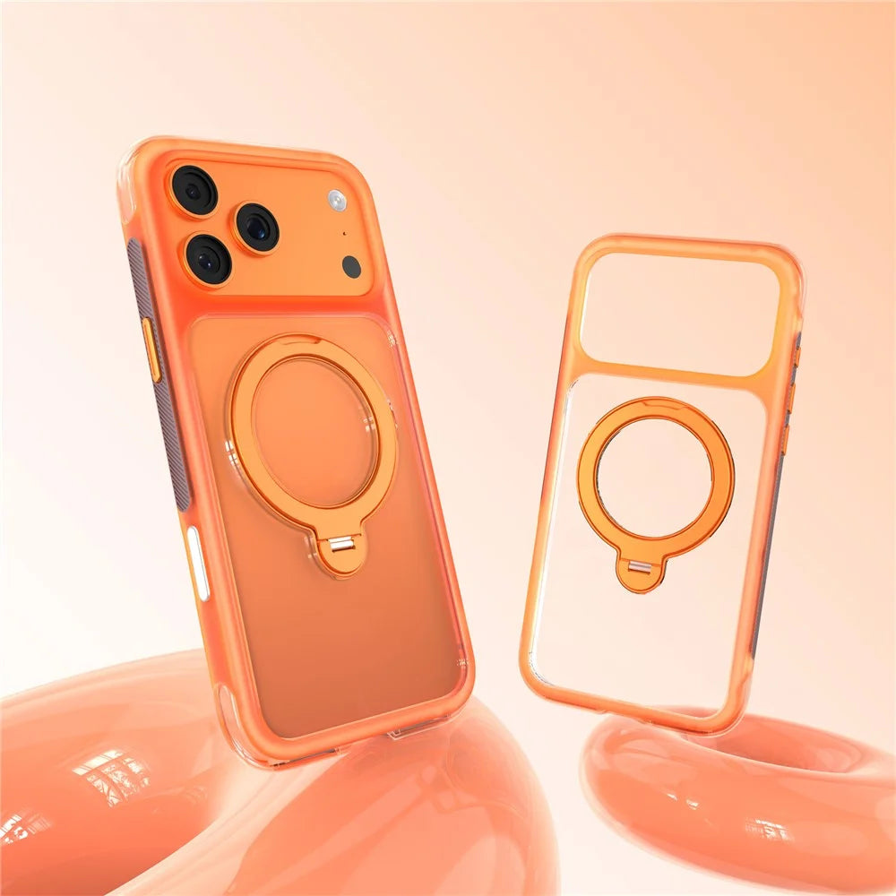MUTURAL for iPhone 17 Pro Magnetic Case Rotating Kickstand PC + TPU Airbag Drop Protection Phone Cover - Orange - 2