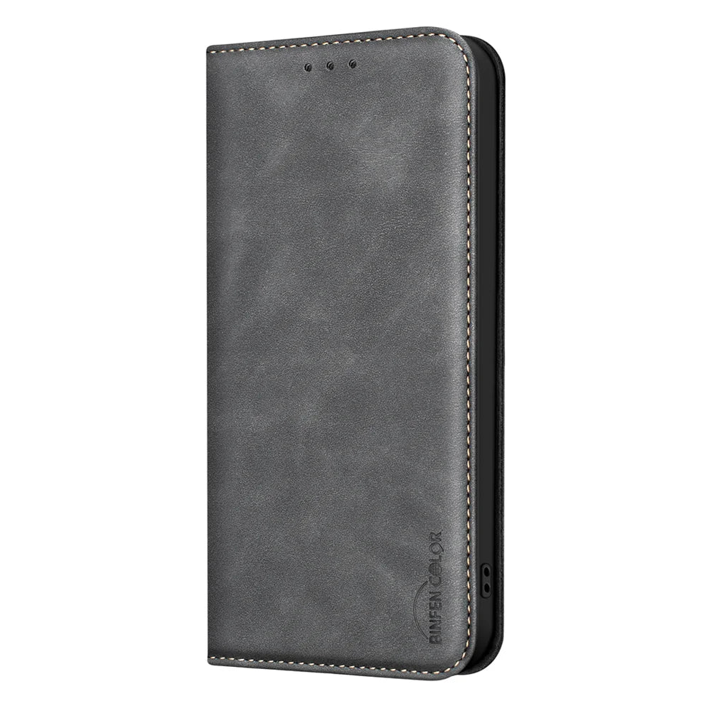 BINFEN COLOR for iPhone 17 RFID Blocking Calf Texture PU Leather Phone Cover - Black - 2