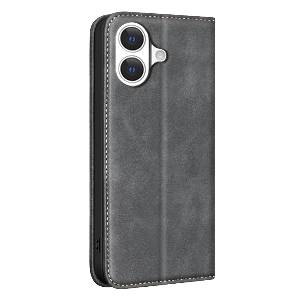 BINFEN COLOR for iPhone 17 RFID Blocking Calf Texture PU Leather Phone Cover - Black - 3