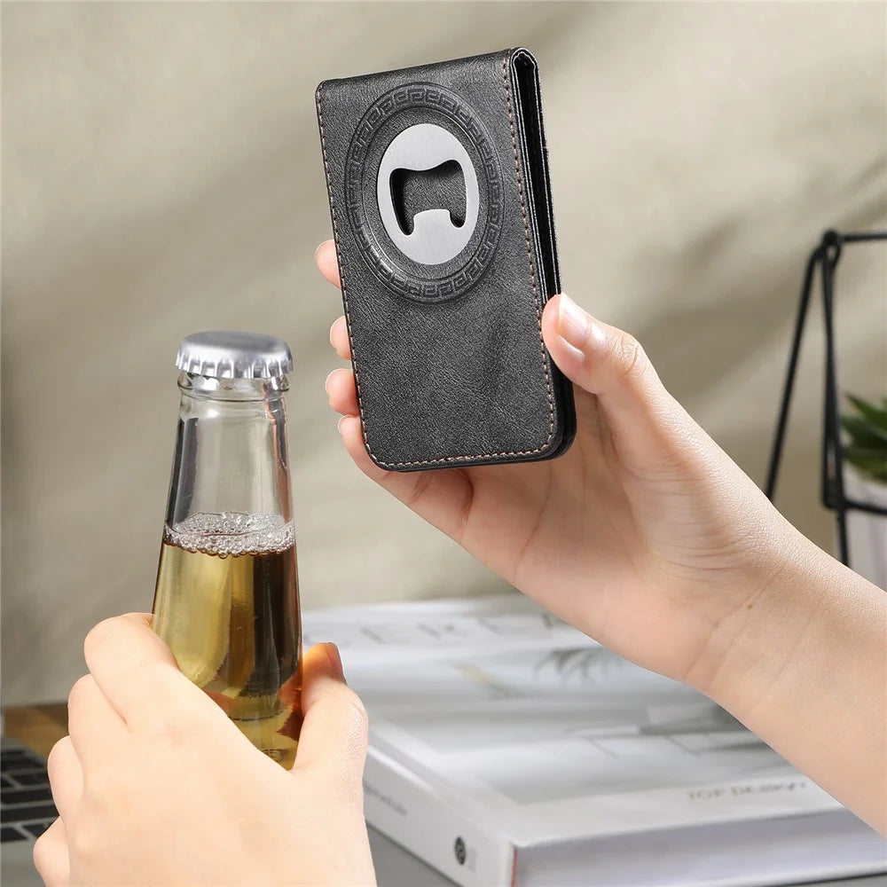 SUTENI for iPhone 17 Pro Max Magnetic Case Detachable Card Holder Bottle Opener RFID Blocking Phone Cover - Black - 3