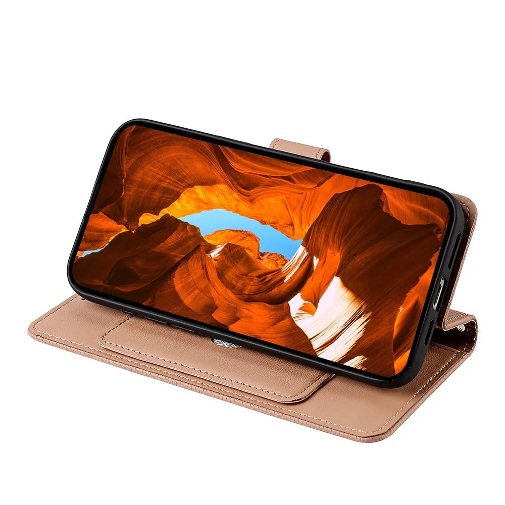 For Realme 16 Pro+ 5G Wallet Case Triangle Pattern Imprinted Stand Leather Phone Cover with Shoulder Strap - Brown - 2