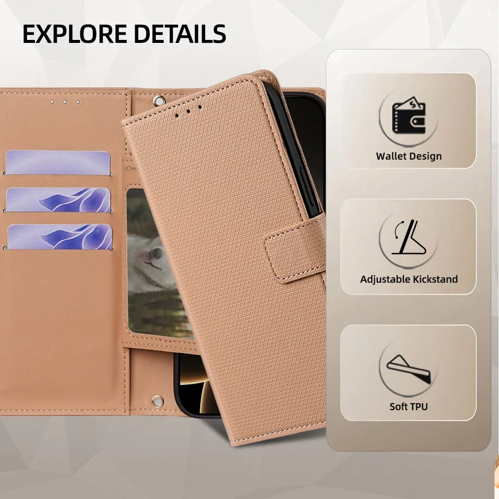 For Realme 16 Pro+ 5G Wallet Case Triangle Pattern Imprinted Stand Leather Phone Cover with Shoulder Strap - Brown - 5