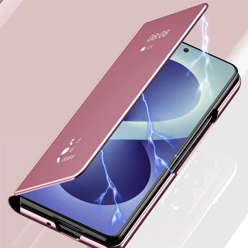 For Samsung Galaxy Z Fold8 Ultra Case Electroplating View Window Stand Leather Phone Cover - Pink - 4