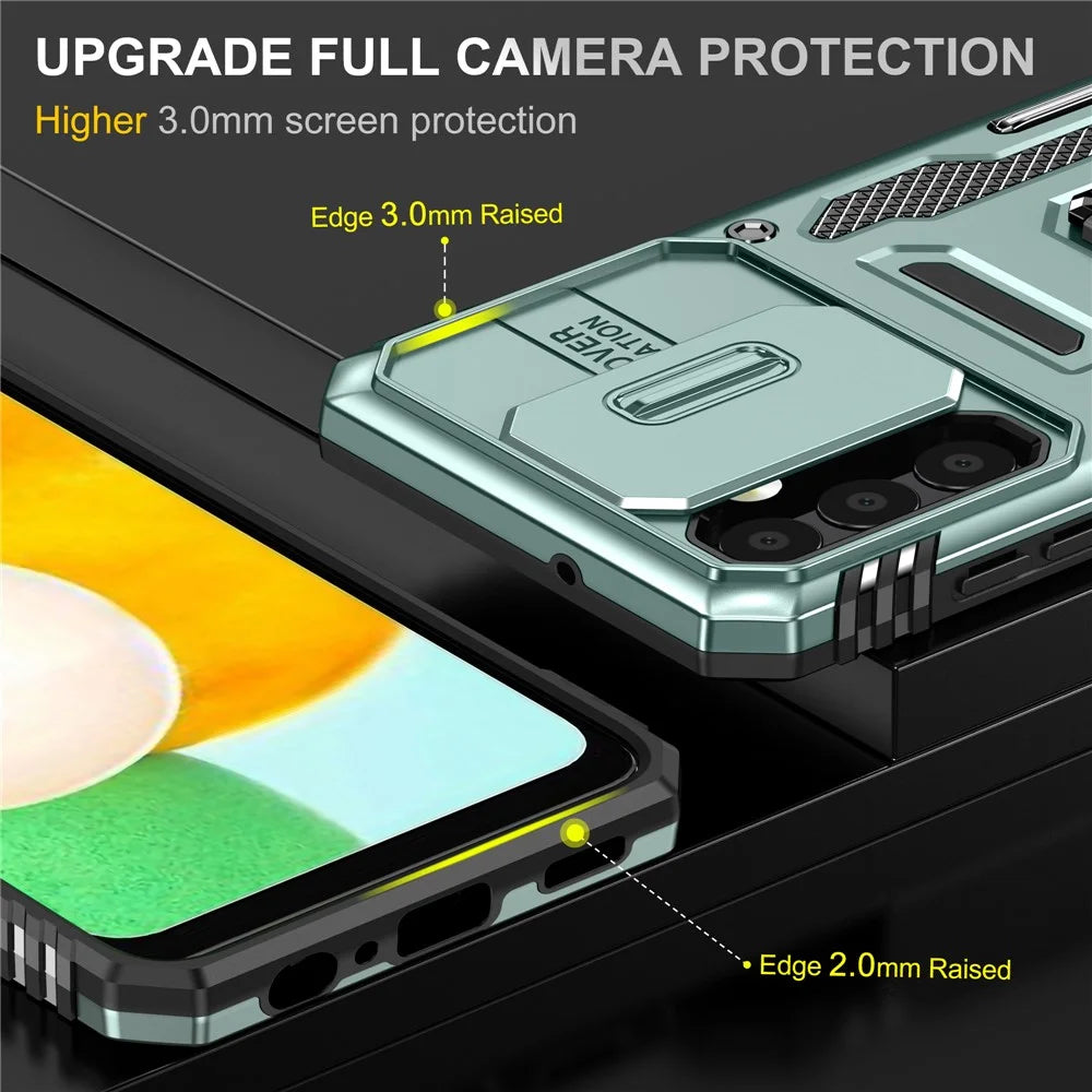 Armor Series for Samsung Galaxy A13 4G / 5G Slide Camera Protector Kickstand Phone Case PC + TPU Protective Cover - Green - 3