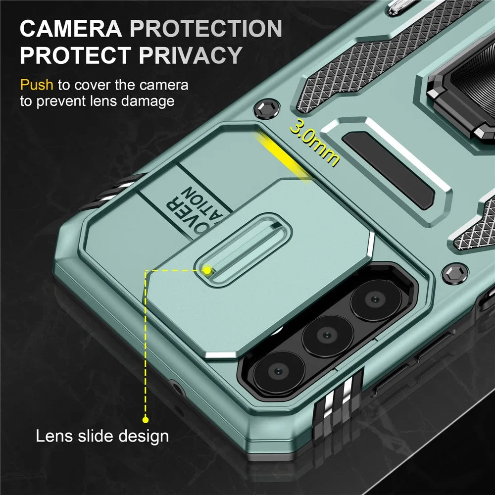 Armor Series for Samsung Galaxy A13 4G / 5G Slide Camera Protector Kickstand Phone Case PC + TPU Protective Cover - Green - 5