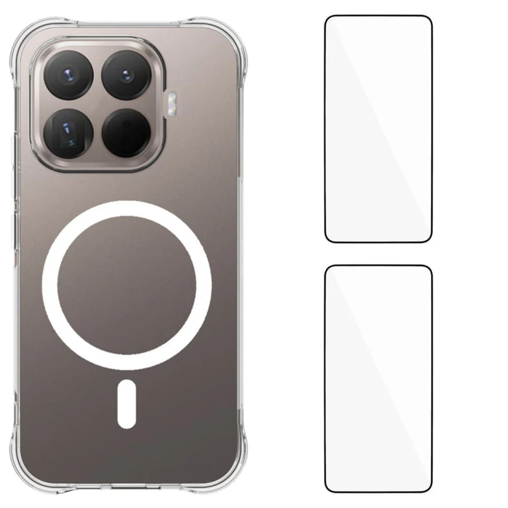 WANLONFENG for Xiaomi 17T WL1 Series 2.0mm Magnetic Case Clear TPU Phone Back Cover with 2Pcs Screen Films - Transparent - 1