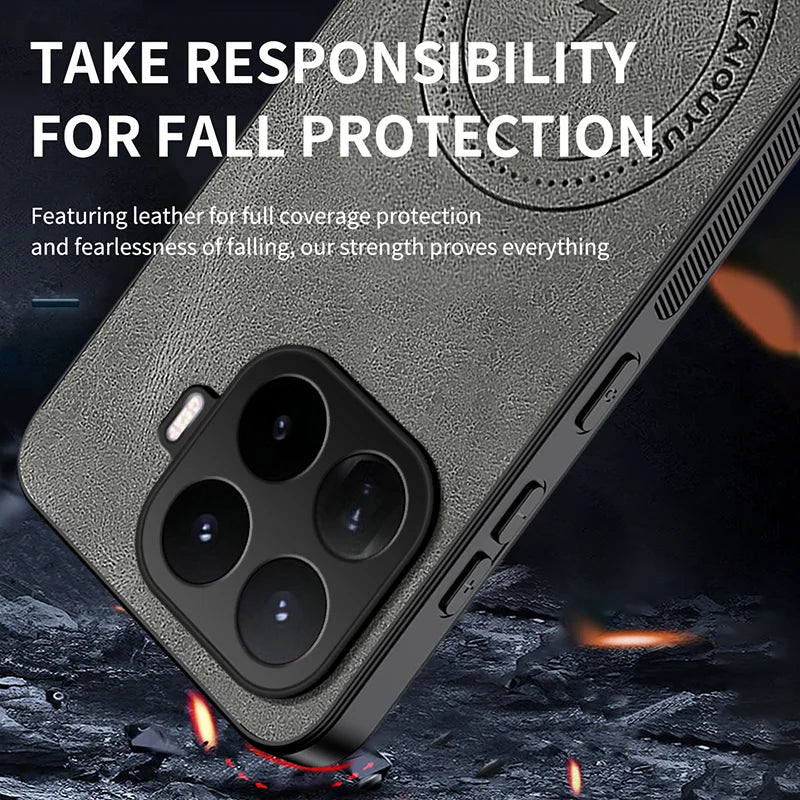 WANLONFENG for Xiaomi 17T Pro SD Series Magnetic Case Nappa Texture PC TPU Phone Cover with 2Pcs Screen Film - Grey - 4