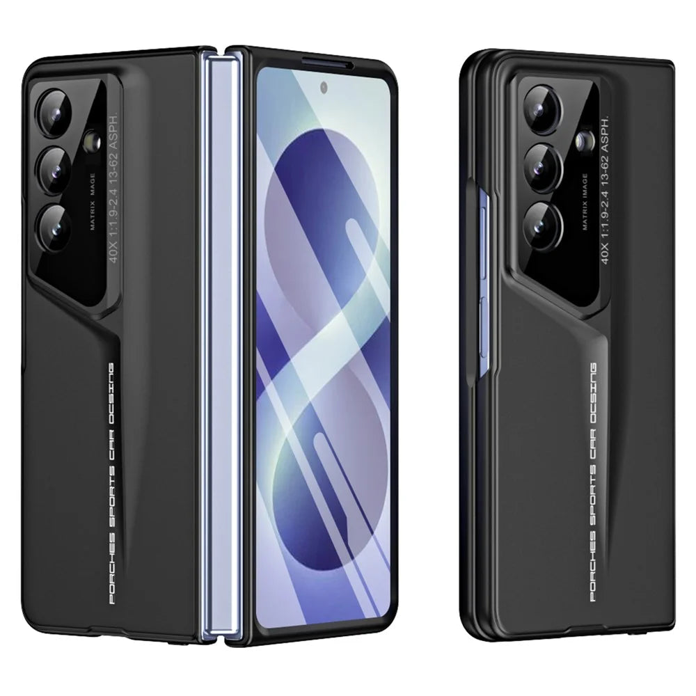 For Samsung Galaxy Z Fold8 Ultra Case PC Hard Phone Cover with Tempered Glass Film - Black - 1