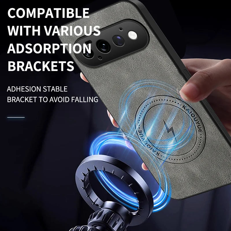 WANLONFENG for Google Pixel 11 Pro SD1 Series Magnetic Case Nappa Texture PC TPU Phone Cover - Grey - 6