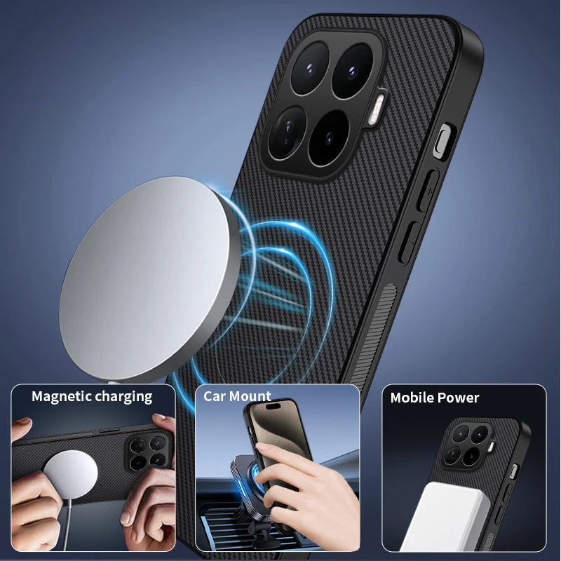 WANLONFENG for Xiaomi 17T Pro TQ1 Series Magnetic Case Carbon Fiber Texture PC TPU Phone Cover with 2Pcs Screen Films - Black - 4