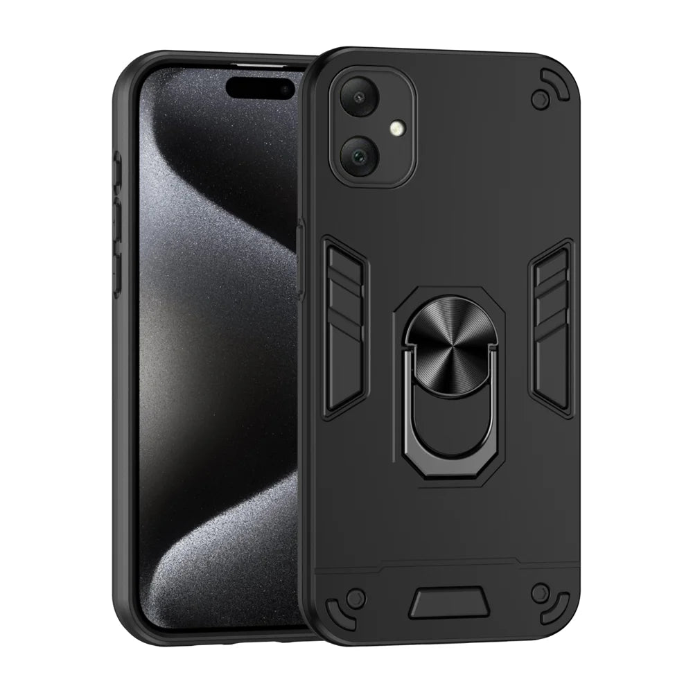 WANLONFENG for Samsung Galaxy A06 5G YS Series Case Kicktand Shockproof PC TPU Phone Cover with 2Pcs Tempered Glass Film - Black - 2