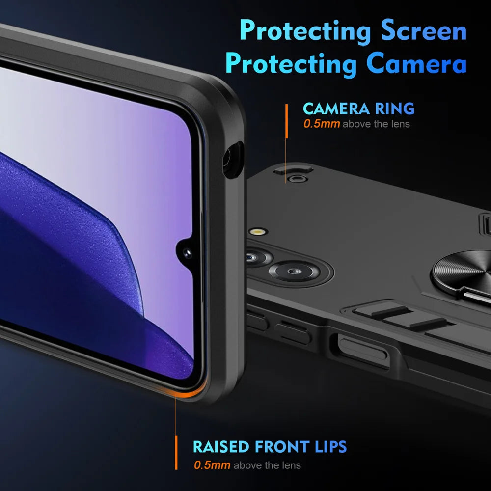 WANLONFENG for Samsung Galaxy A17 4G / Galaxy A17 5G YS Series Case Kicktand Shockproof PC TPU Phone Cover with 2Pcs Tempered Glass Film - Black - 4