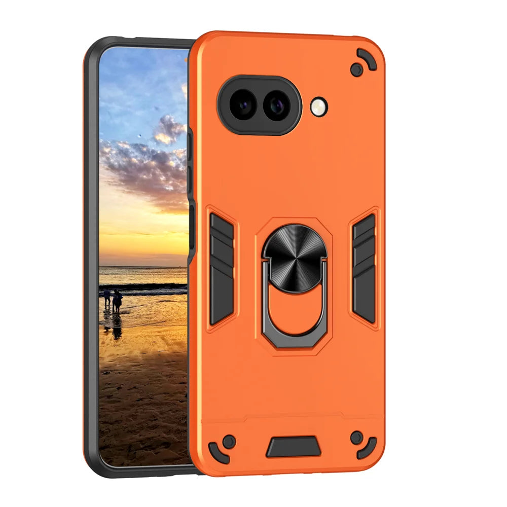 WANLONFENG for Google Pixel 10a YS Series Case Kicktand Shockproof PC TPU Phone Cover with 2Pcs Tempered Glass Film - Orange - 2