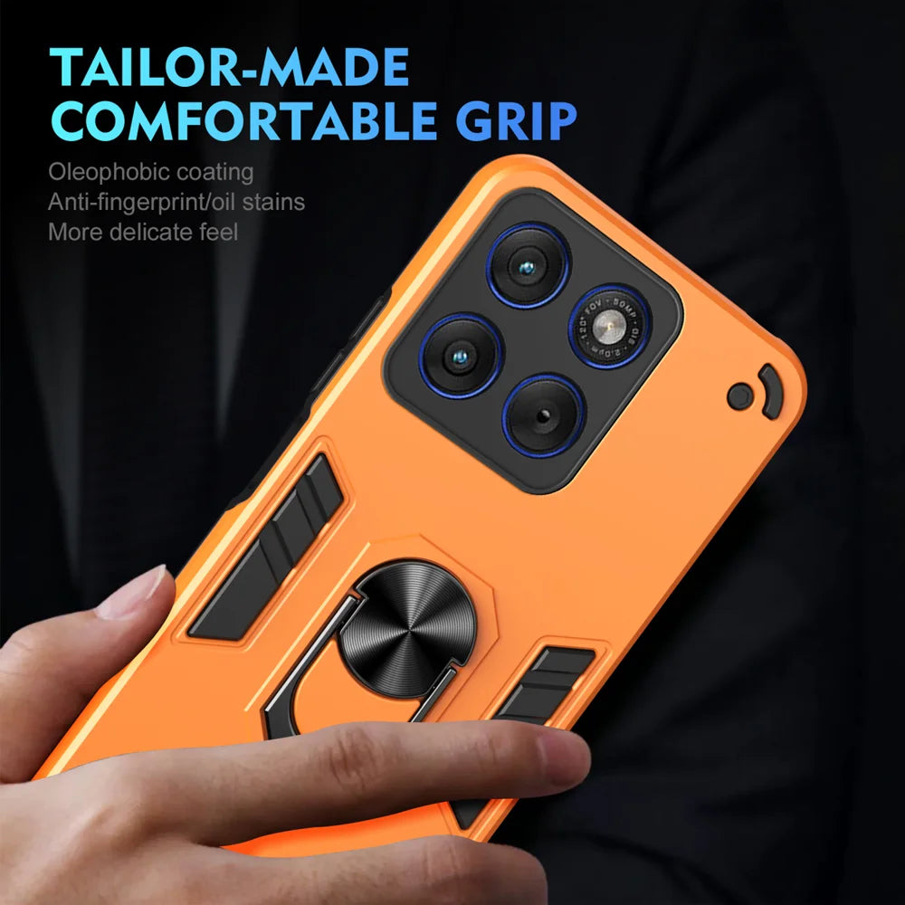 WANLONFENG for Motorola Moto X70 Air 5G / Motorola Edge 70 5G YS Series Case Kicktand Shockproof PC TPU Phone Cover with 2Pcs Tempered Glass Film - Orange - 6