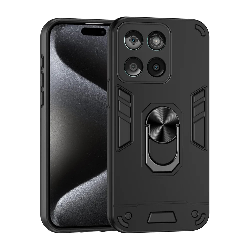WANLONFENG for Motorola Edge 60 5G / Motorola Edge 60 Fusion 5G YS Series Case Kicktand Shockproof PC TPU Phone Cover with 2Pcs Tempered Glass Film - Black - 2