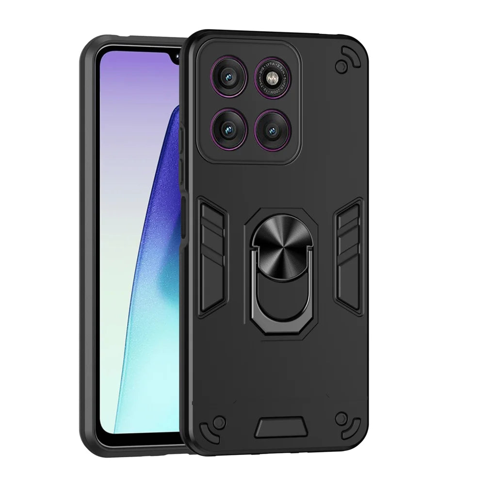 WANLONFENG for Motorola Edge 60 Pro 5G YS Series Case Kicktand Shockproof PC TPU Phone Cover with 2Pcs Tempered Glass Film - Black - 2