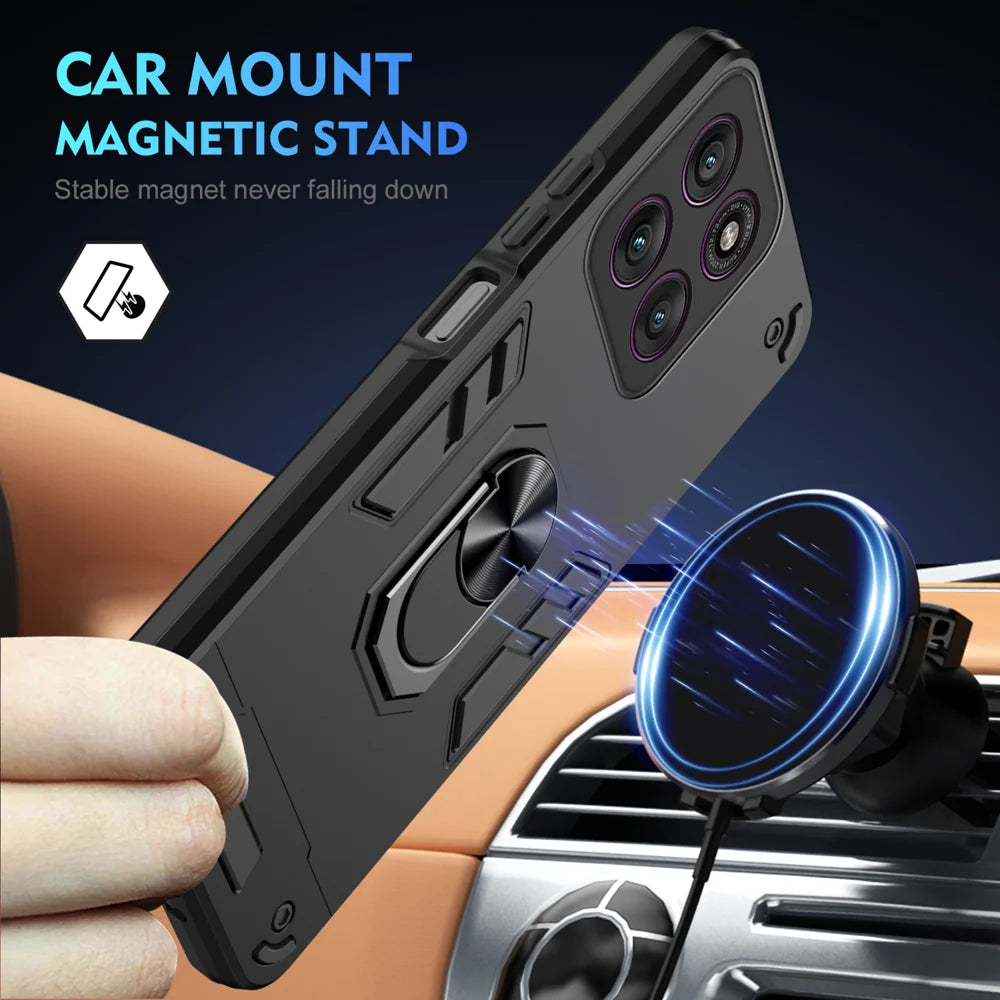 WANLONFENG for Motorola Edge 60 Pro 5G YS Series Case Kicktand Shockproof PC TPU Phone Cover with 2Pcs Tempered Glass Film - Black - 3