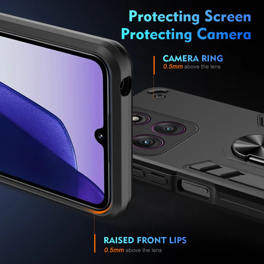 WANLONFENG for Motorola Edge 60 Pro 5G YS Series Case Kicktand Shockproof PC TPU Phone Cover with 2Pcs Tempered Glass Film - Black - 4