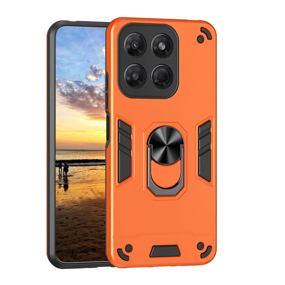 WANLONFENG for Motorola Moto G37 Power 5G YS Series Case Kicktand Shockproof PC TPU Phone Cover with 2Pcs Tempered Glass Film - Orange - 2