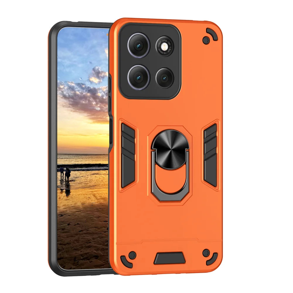 WANLONFENG for Motorola Moto G86 Power 5G YS Series Case Kicktand Shockproof PC TPU Phone Cover with 2Pcs Tempered Glass Film - Orange - 2
