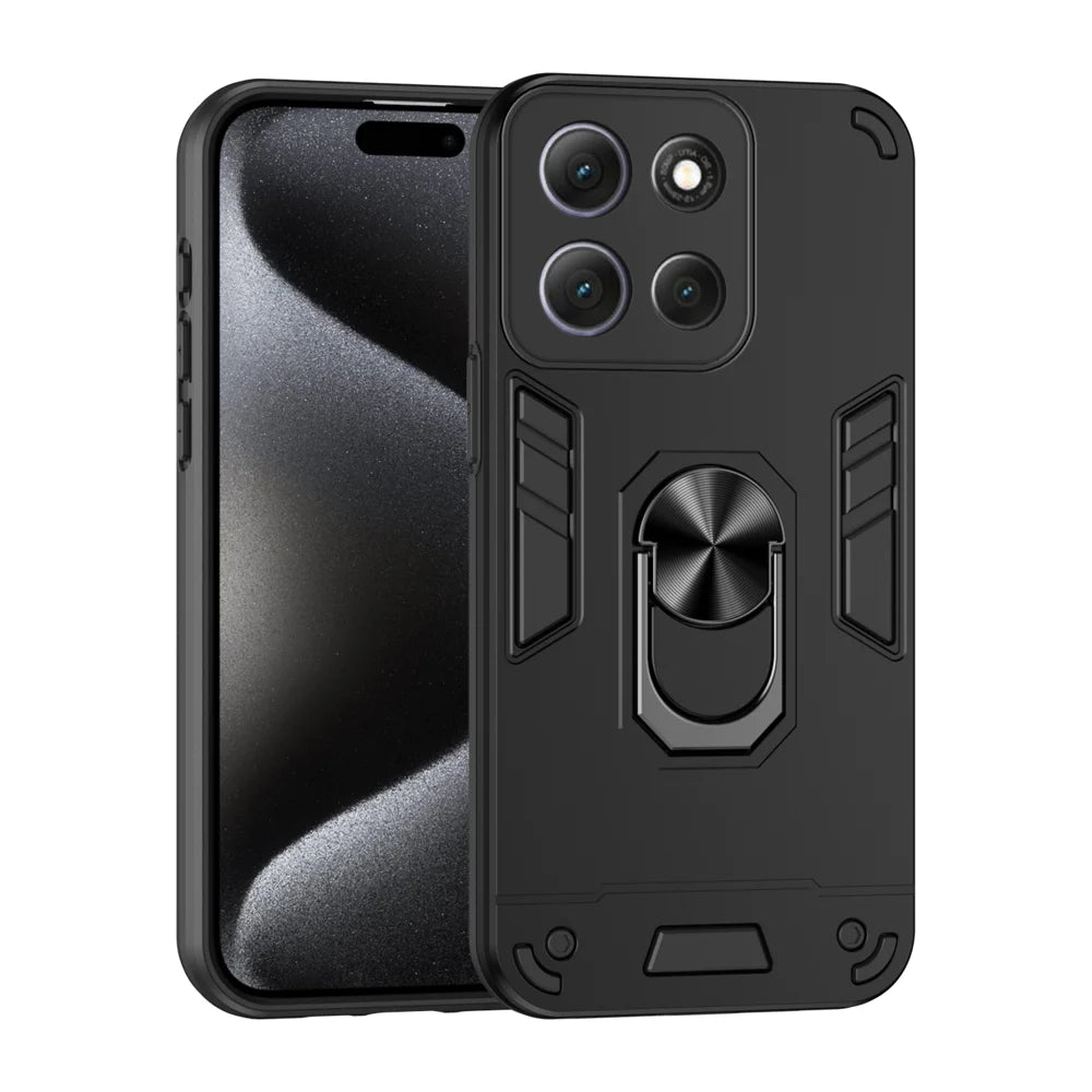 WANLONFENG for Motorola Moto G86 5G YS Series Case Kicktand Shockproof PC TPU Phone Cover with 2Pcs Tempered Glass Film - Black - 2