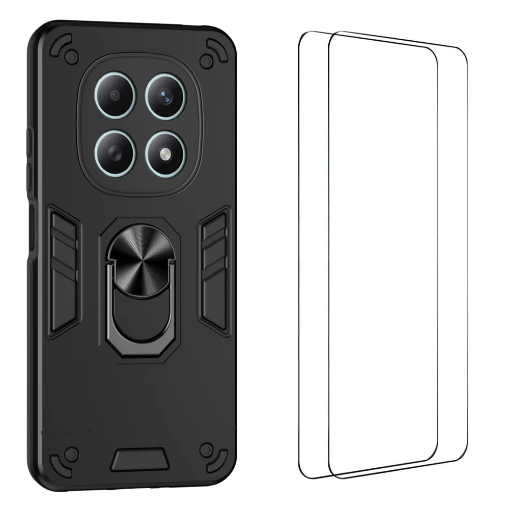 WANLONFENG for Xiaomi Redmi Note 15 Pro+ 5G (Global) / Xiaomi Poco M8 Pro 5G YS Series Case Kicktand Shockproof PC TPU Phone Cover with 2Pcs Tempered Glass Film - Black - 1