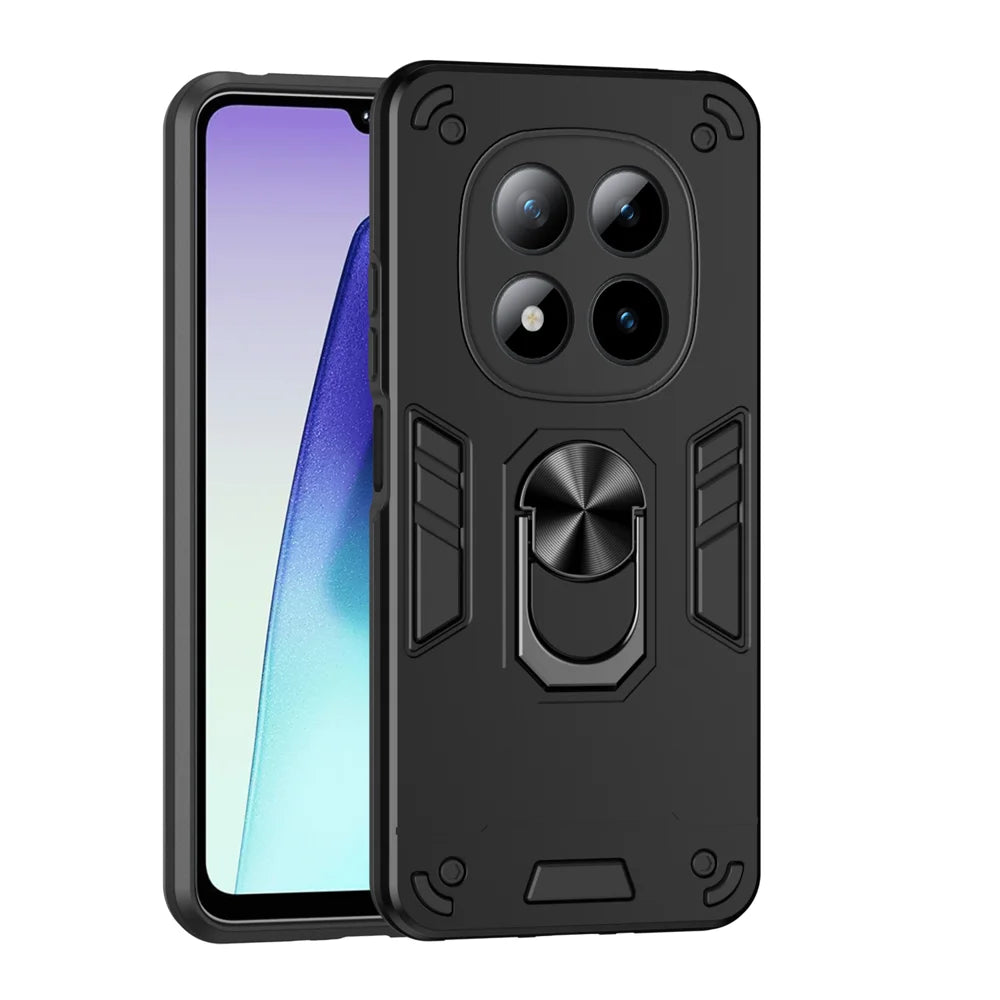 WANLONFENG for Xiaomi Redmi Note 15 Pro+ 5G (Global) / Xiaomi Poco M8 Pro 5G YS Series Case Kicktand Shockproof PC TPU Phone Cover with 2Pcs Tempered Glass Film - Black - 2
