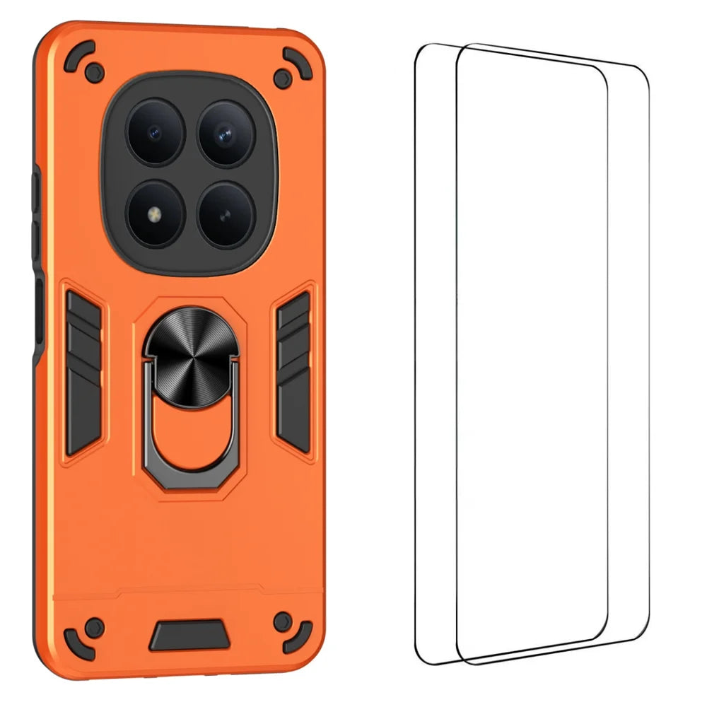 WANLONFENG for Xiaomi Redmi Note 15 Pro 4G (Global) YS Series Case Kicktand Shockproof PC TPU Phone Cover with 2Pcs Tempered Glass Film - Orange - 1