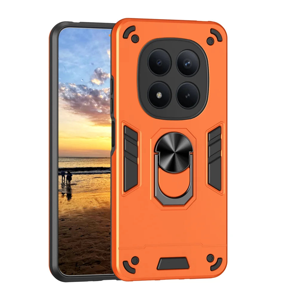 WANLONFENG for Xiaomi Redmi Note 15 Pro 4G (Global) YS Series Case Kicktand Shockproof PC TPU Phone Cover with 2Pcs Tempered Glass Film - Orange - 2
