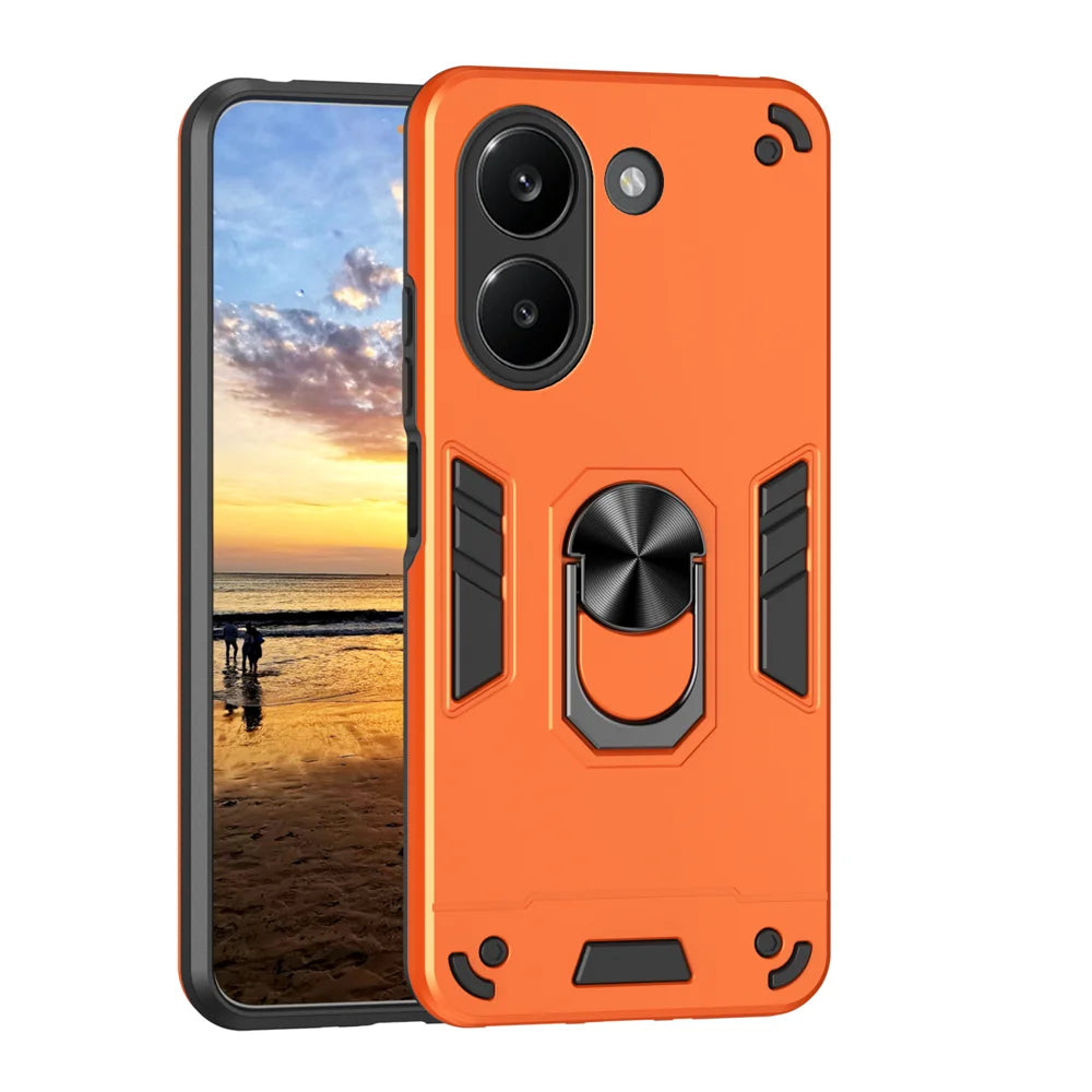 WANLONFENG for Xiaomi Redmi Turbo 5 5G / Xiaomi Poco X8 Pro 5G YS Series Case Kicktand Shockproof PC TPU Phone Cover with 2Pcs Tempered Glass Film - Orange - 2