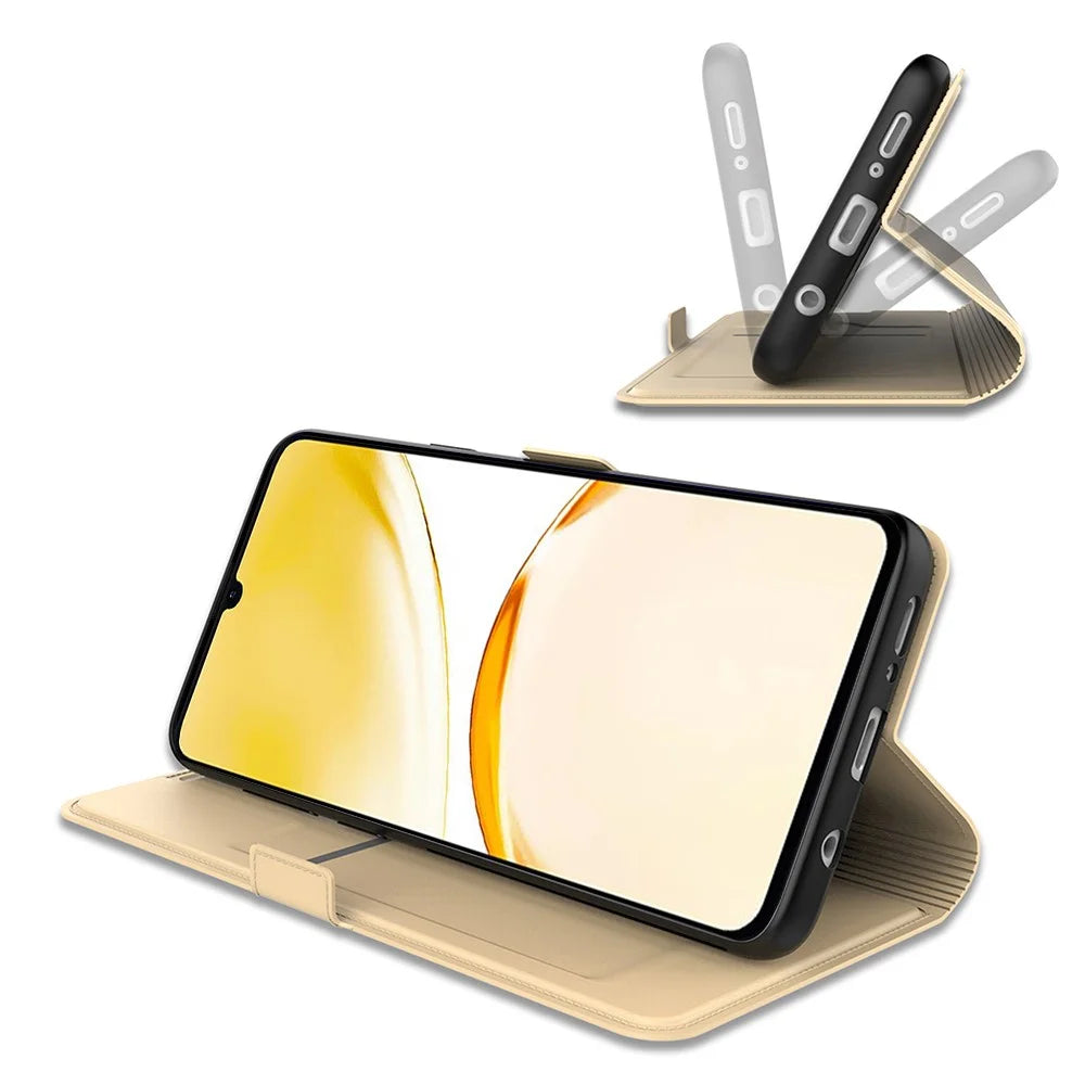 For Realme 16T 5G Case Shockproof TPU Inner Shell Leather Phone Cover Card Slot - Gold - 3