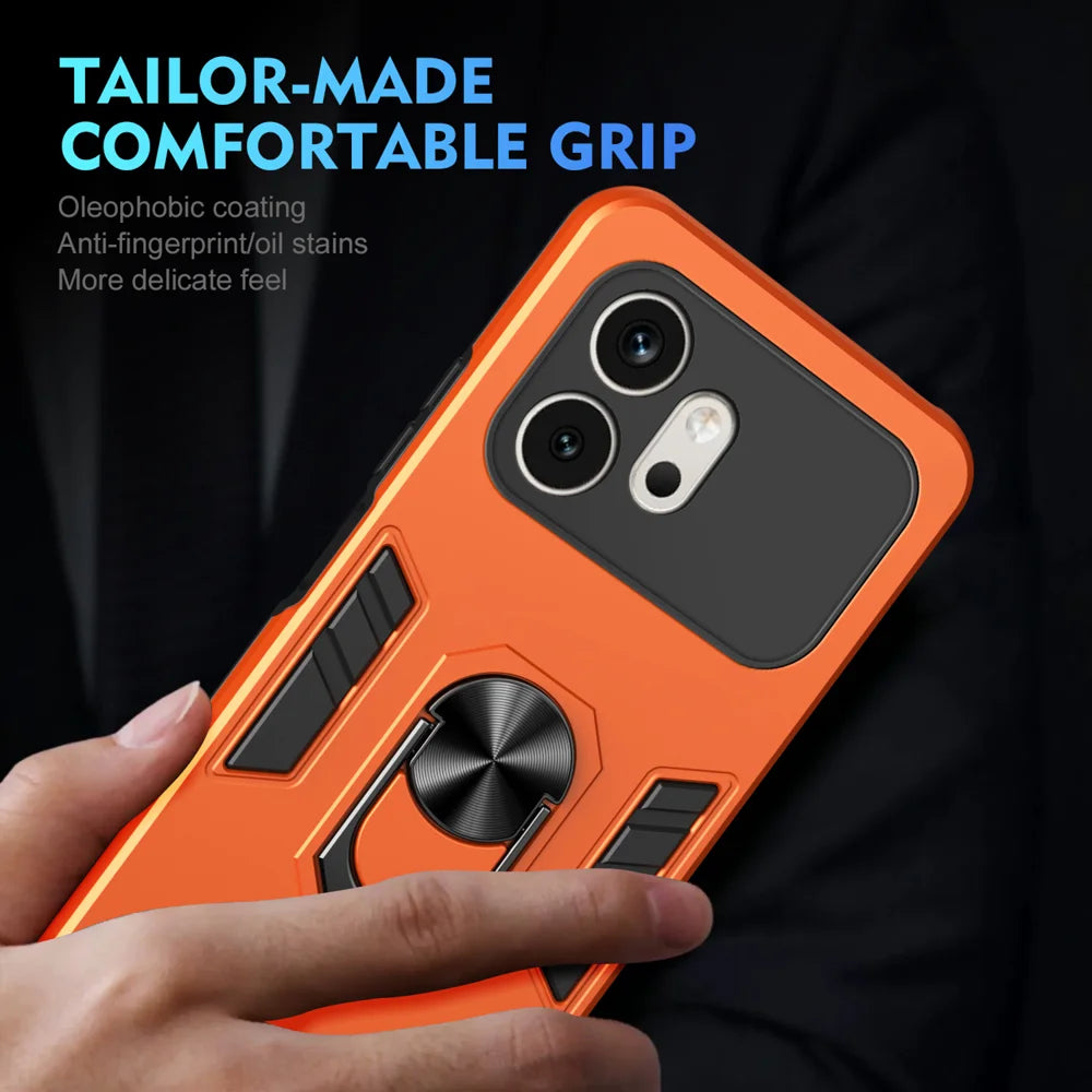 WANLONFENG for Honor 600 5G YS Series Case Kicktand Shockproof PC TPU Phone Cover with 2Pcs Tempered Glass Film - Orange - 6