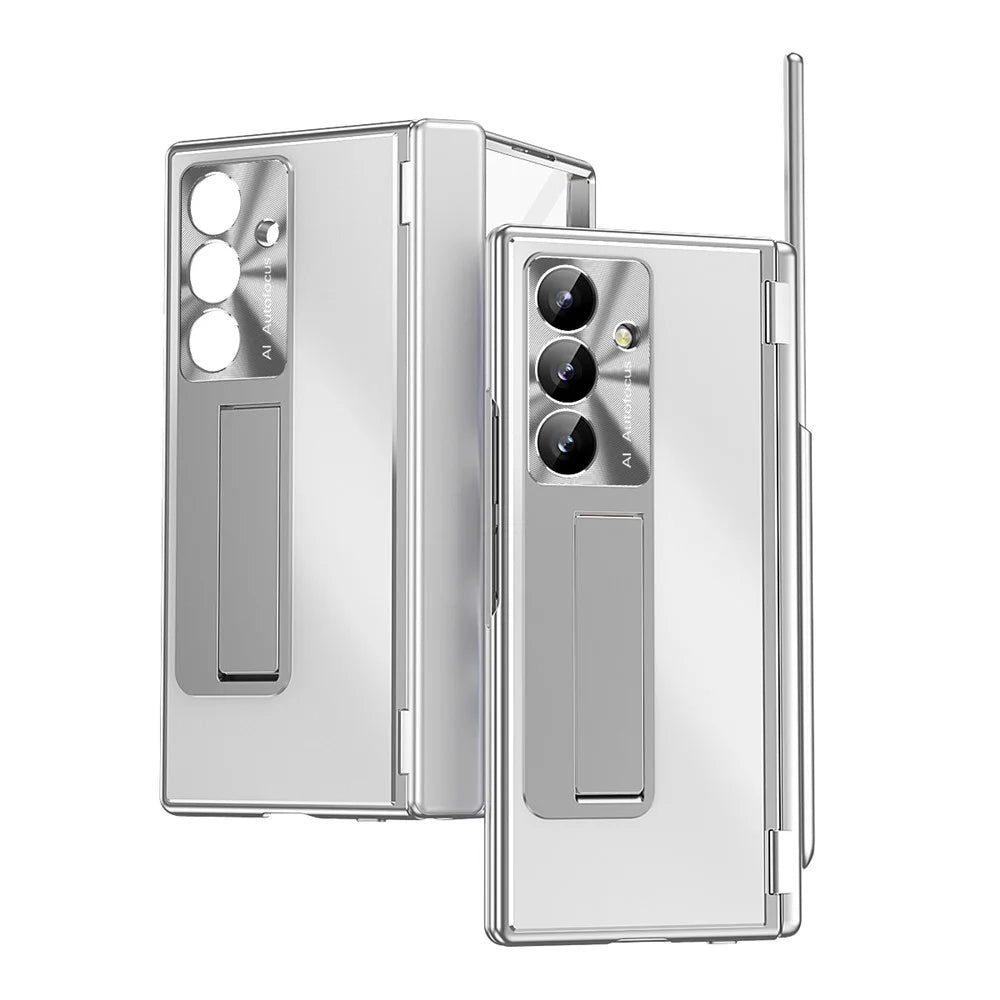 For Samsung Galaxy Z Fold8 Ultra Case Kickstand Dual Hinge Aluminum Alloy Phone Cover with Tempered Glass Front Film / Stylus - Silver - 2