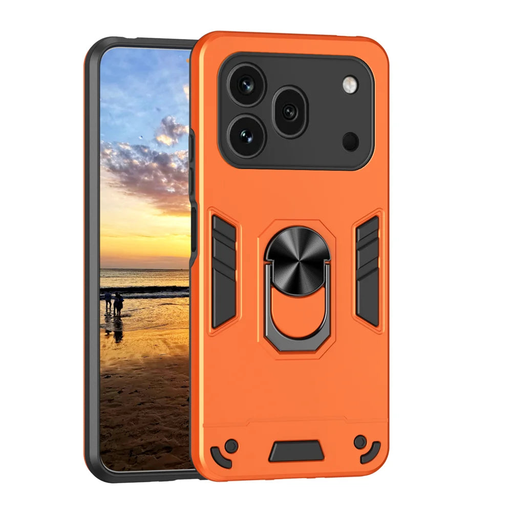 WANLONFENG for Honor 600 Pro 5G YS Series Case Kicktand Shockproof PC TPU Phone Cover with 2Pcs Tempered Glass Film - Orange - 2