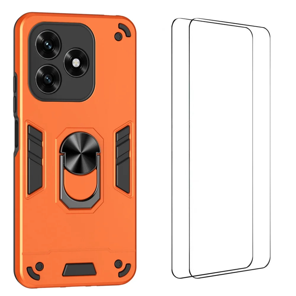 WANLONFENG for Honor X5c Plus 4G / Honor X5c 4G YS Series Case Kicktand Shockproof PC TPU Phone Cover with 2Pcs Tempered Glass Film - Orange - 1