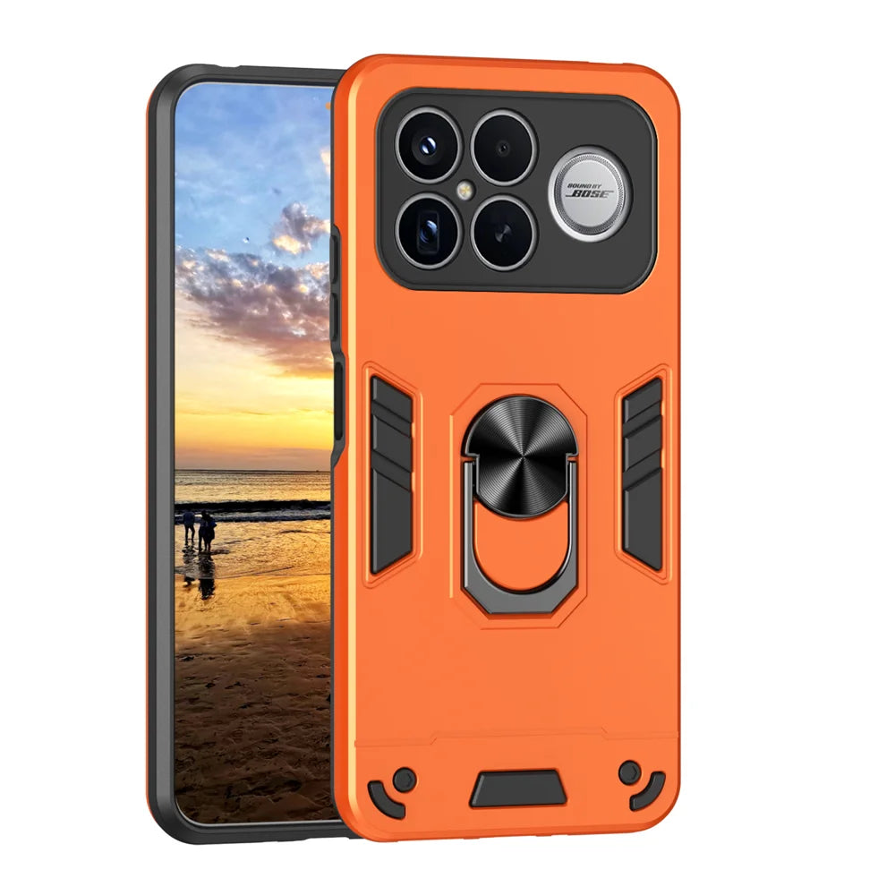 WANLONFENG for Xiaomi Poco F8 Ultra / Xiaomi Redmi K90 Pro Max 5G YS Series Case Kicktand Shockproof PC TPU Phone Cover with 2Pcs Tempered Glass Film - Orange - 2