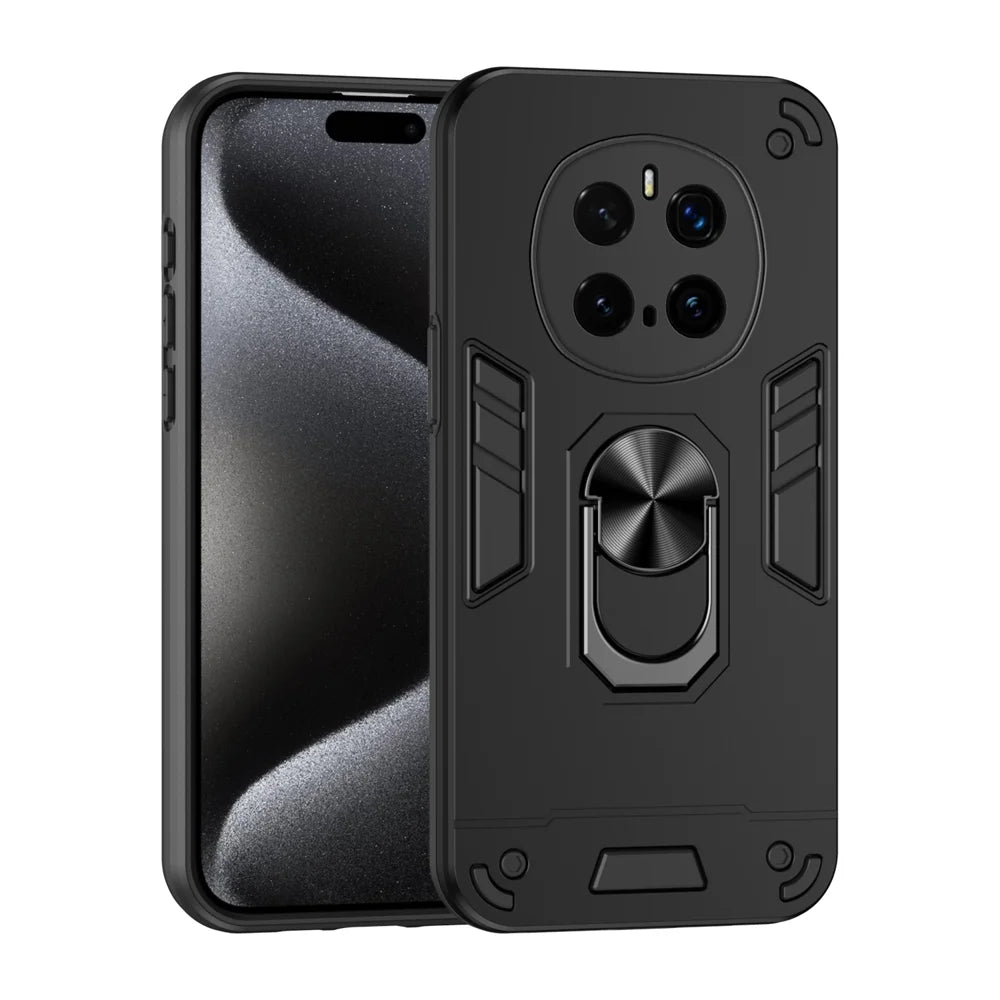 WANLONFENG for Honor Magic7 Pro 5G YS Series Case Kicktand Shockproof PC TPU Phone Cover with 2Pcs Tempered Glass Film - Black - 2