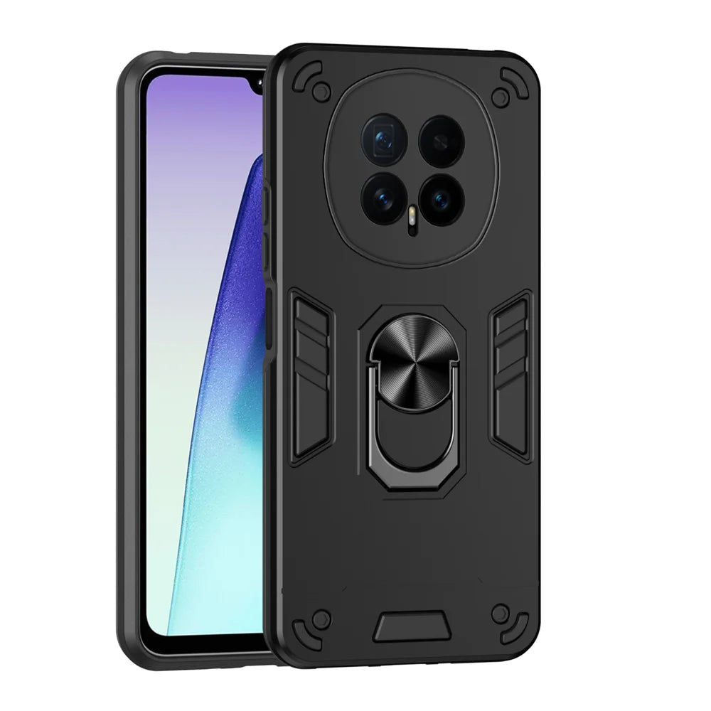 WANLONFENG for Honor Magic8 5G YS Series Case Kicktand Shockproof PC TPU Phone Cover with 2Pcs Tempered Glass Film - Black - 2