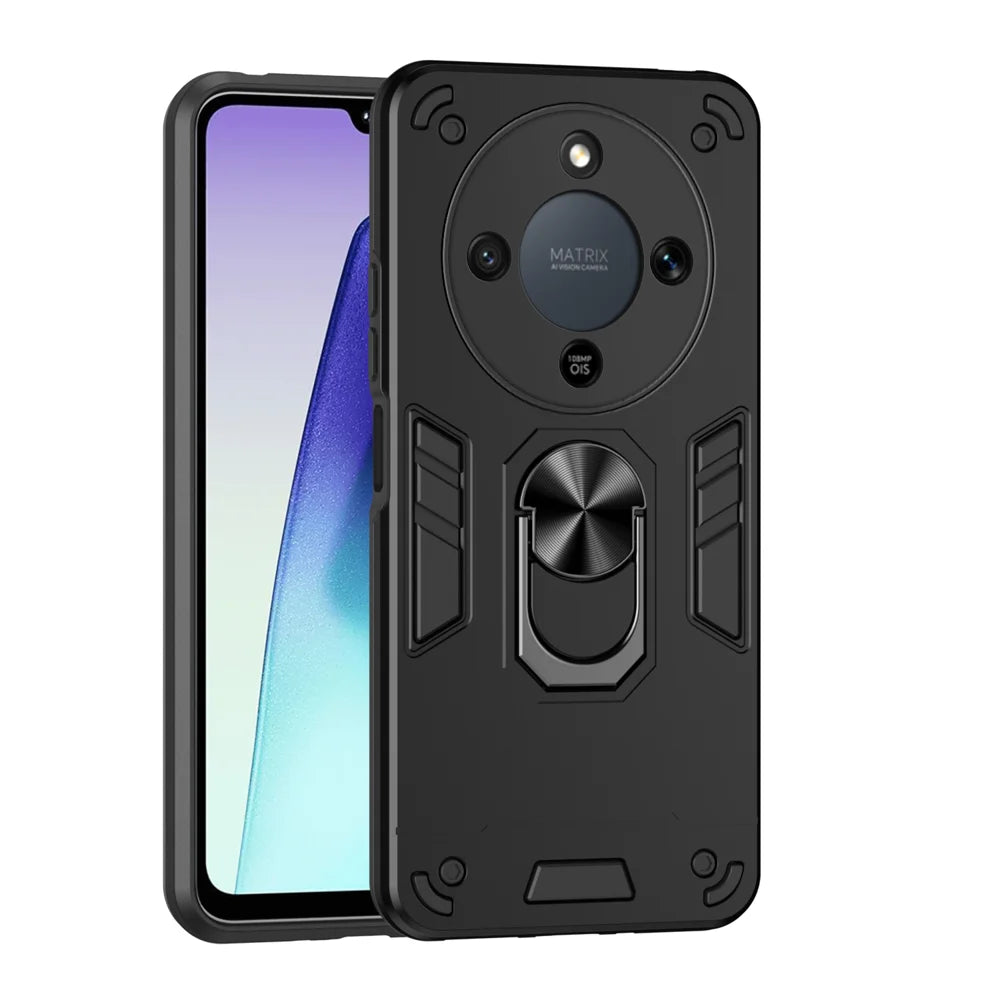 WANLONFENG for Honor X70 5G / Honor X9d 5G / Honor Magic8 Lite 5G YS Series Case Kicktand Shockproof PC TPU Phone Cover with 2Pcs Tempered Glass Film - Black - 2