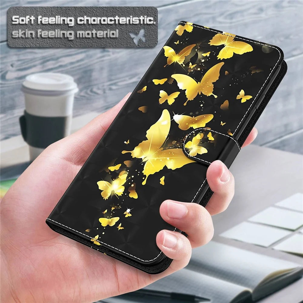 For Samsung Galaxy A54 5G PU Leather 3D Pattern Printing Phone Cover Full Protection Flip Phone Case Stand Wallet with Strap - Golden Butterflies - 4