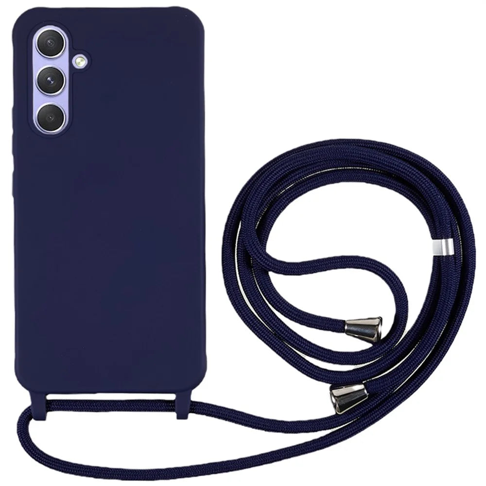 For Samsung Galaxy S26 FE Case TPU Soft Shockproof Phone Cover with Adjustable Lanyard - Dark Blue - 1