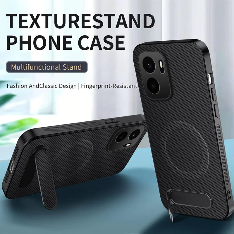 WANLONFENG for OnePlus Ace 6 Ultra 5G QT Series Magnetic Case Kickstand Carbon Fiber Texture PC TPU Phone Cover - Black - 2