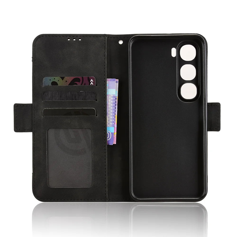 For Realme C100x 4G / Realme C100i 4G Leather Case Phone Wallet Cover with Multiple Card Slots - Black - 4